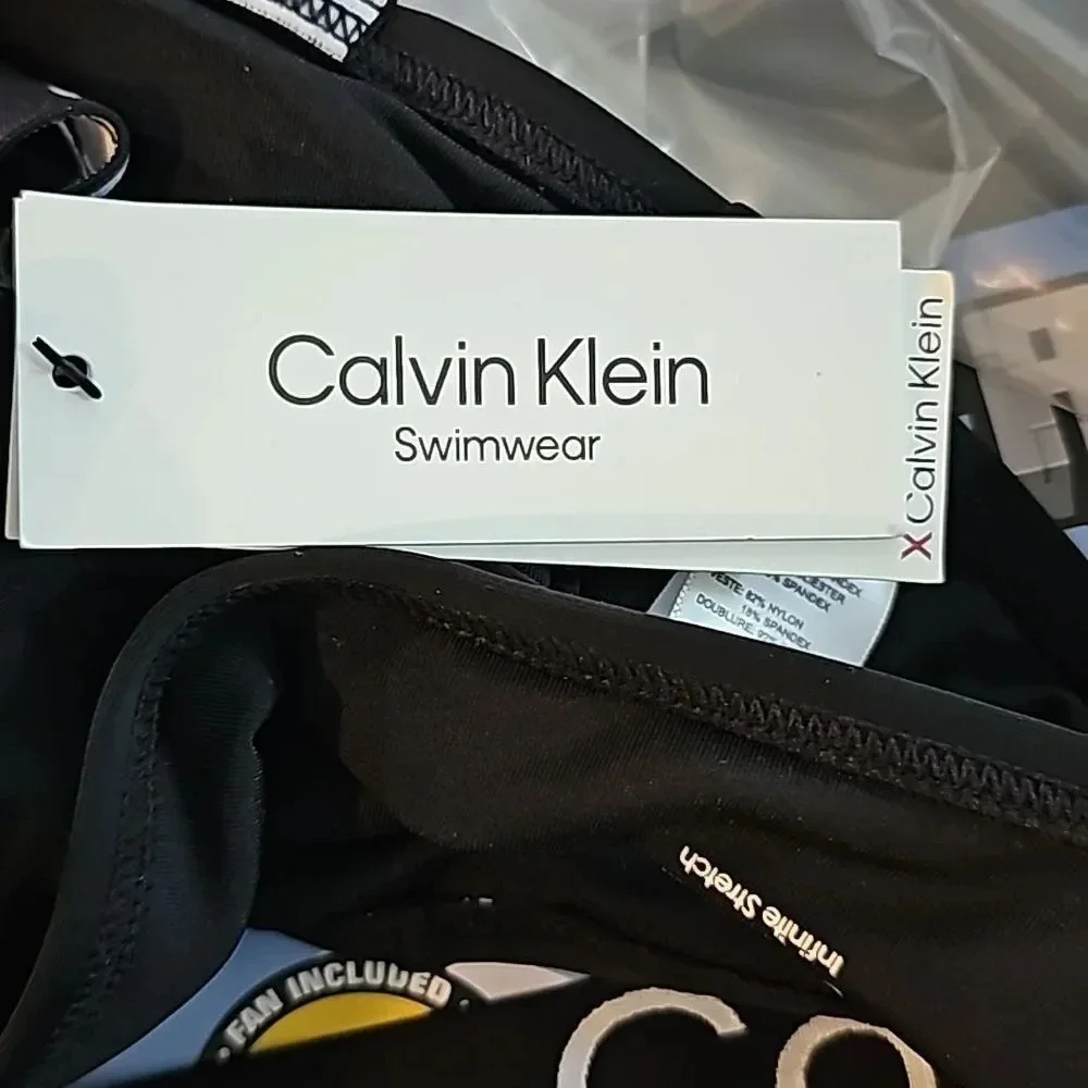 Calvin Klein Women's Black Logo Band High Waisted Swimsuit Bikini Bottom Size XL